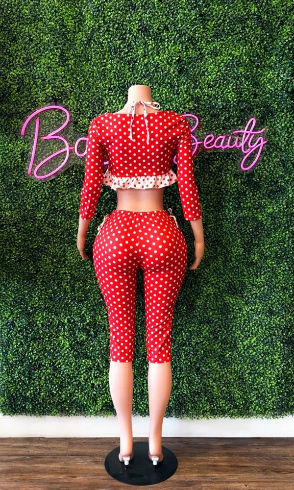 2PC Red/White Polka-Dot Jumpsuit