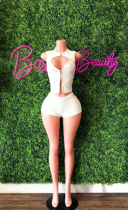 2pc White komfy short set