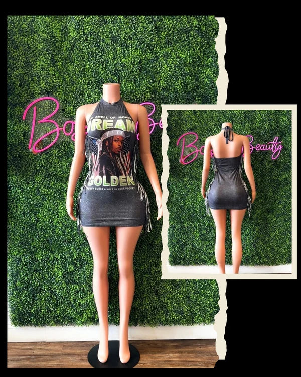 Halter Neck Grey Mini Dress