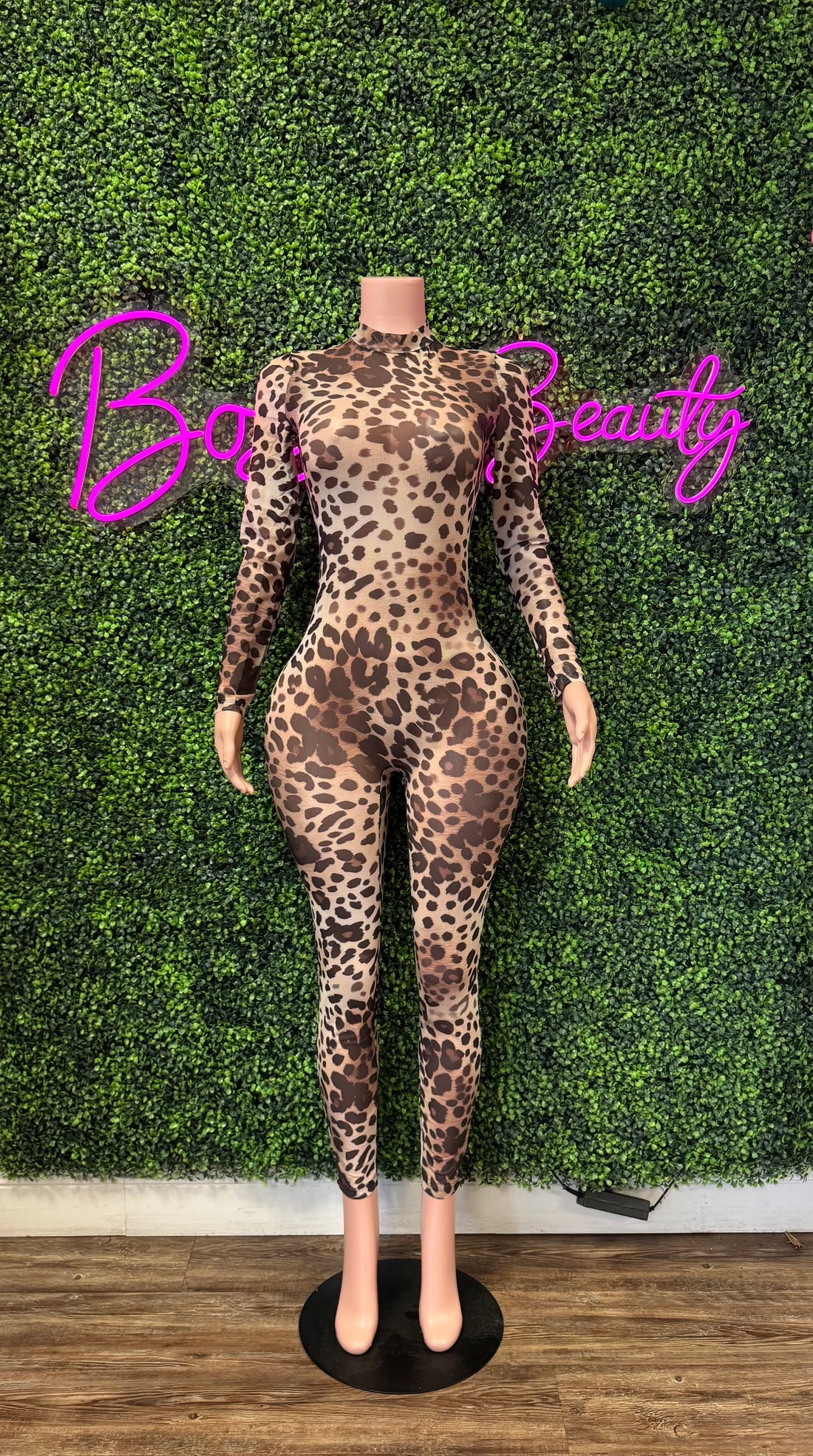 Leopard Print Mesh Jumpsuit