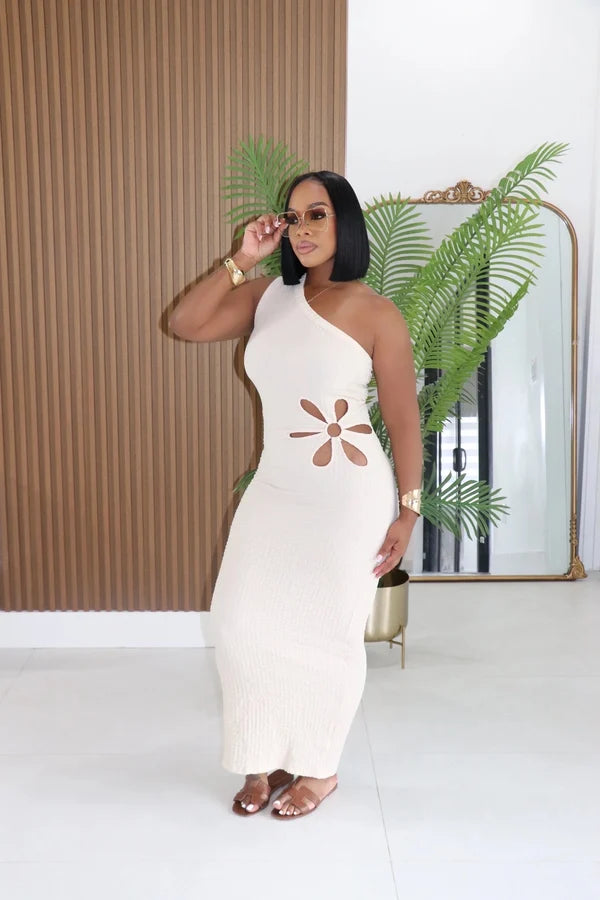 O-Ring One Shoulder Maxi Dress